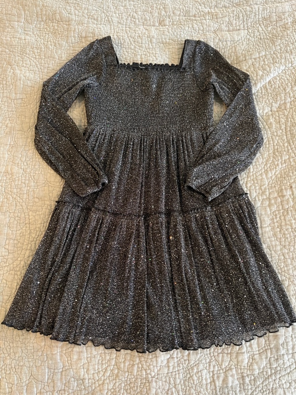 Girls' Sparkle Black Long-Sleeve Tiered Dress